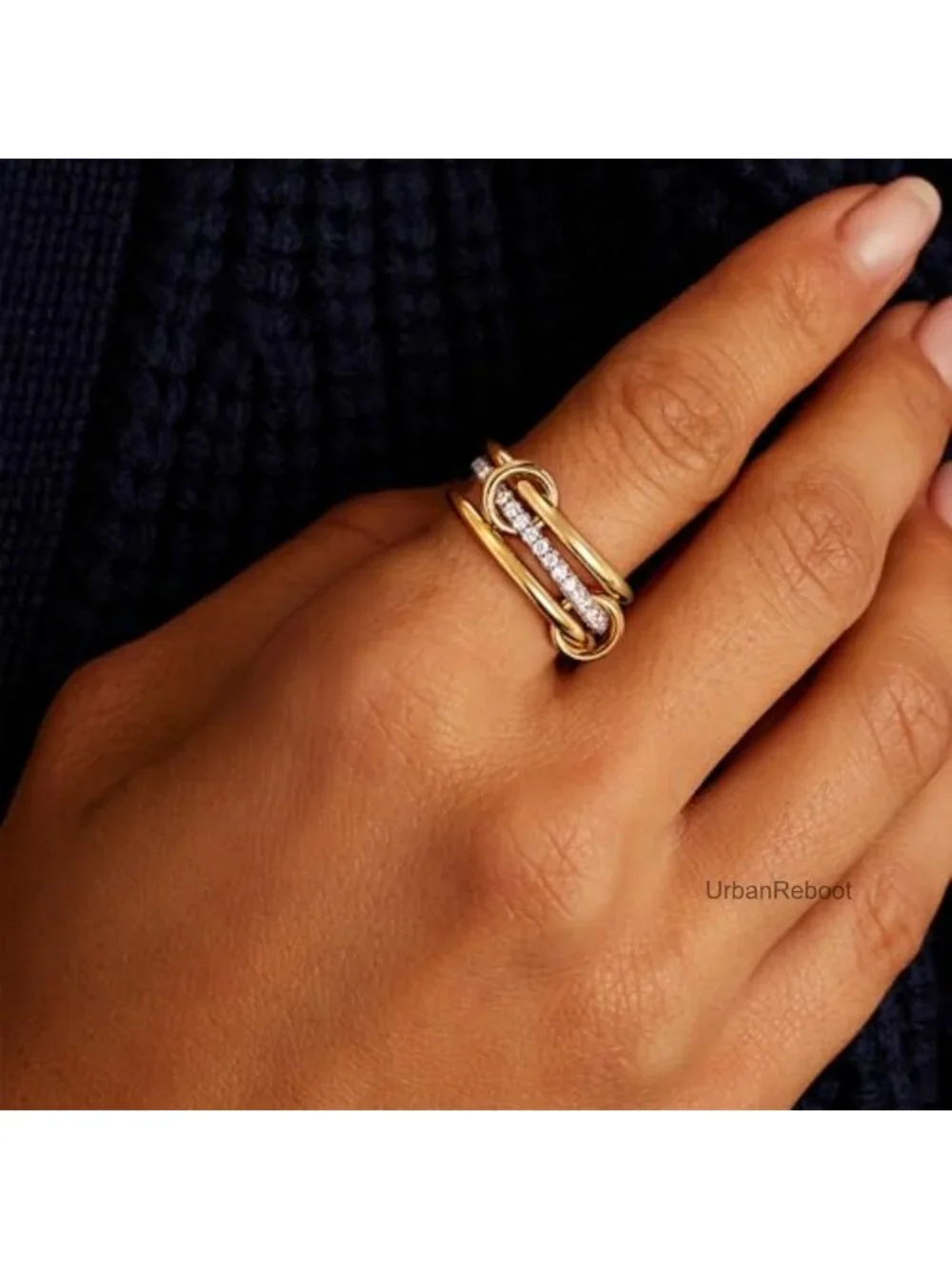 14k Gold Plated Stackable Rings for Women Non Tarnish Interlocked Band CZ